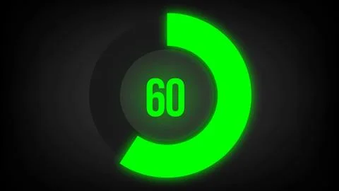 Numerical counting 60. Circular progress bar with bright neon green light in 60. Stock Illustration