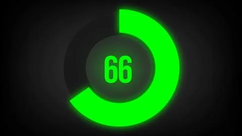 Numerical counting 66. Circular progress bar with bright neon green light in 66. Stock Illustration
