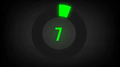 Numerical counting 7. Circular progress bar with bright neon green light in 7. Stock Illustration