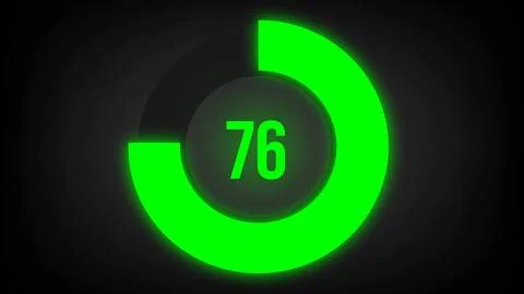 Numerical counting 76. Circular progress bar with bright neon green light in 76. Stock Illustration