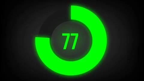 Numerical counting 77. Circular progress bar with bright neon green light in 77. Stock Illustration