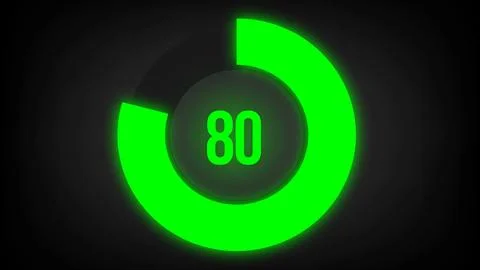 Numerical counting 80. Circular progress bar with bright neon green light in 80. Stock Illustration