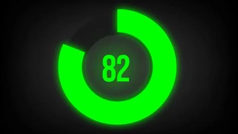 Numerical counting 82. Circular progress bar with bright neon green light in 82. Stock Illustration