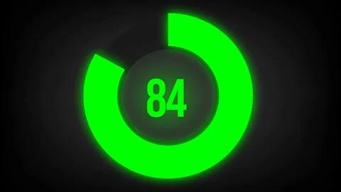 Numerical counting 84. Circular progress bar with bright neon green light in 84. Stock Illustration