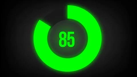 Numerical counting 85. Circular progress bar with bright neon green light in 85. Stock Illustration