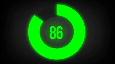 Numerical counting 86. Circular progress bar with bright neon green light in 86. Stock Illustration