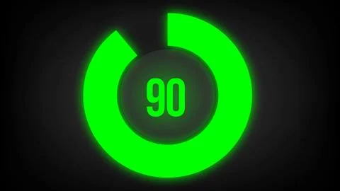 Numerical counting 90. Circular progress bar with bright neon green light in 90. Stock Illustration