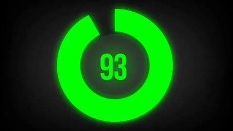 Numerical counting 93. Circular progress bar with bright neon green light in 93. Stock Illustration