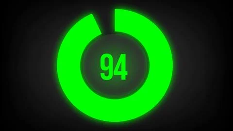 Numerical counting 94. Circular progress bar with bright neon green light in 94. Stock Illustration