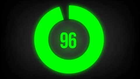 Numerical counting 96. Circular progress bar with bright neon green light in 96. Stock Illustration