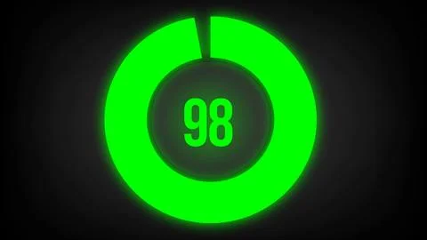 Numerical counting 98. Circular progress bar with bright neon green light in 98. Stock Illustration