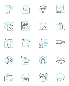 Numerical Data linear icons set. Quantitative, Statistics, Digits, Metrics 스톡 일러스트