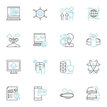 Numerical Data linear icons set. Quantitative, Statistics, Digits, Metrics 스톡 일러스트