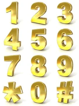 Numerical digits collection, 0 - 9, plus hash tag and asterisk. 3D Stock Illustration