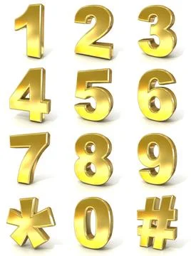 Numerical digits collection, 0 - 9, plus hash tag and asterisk. 3D Numeric... Stock Photos