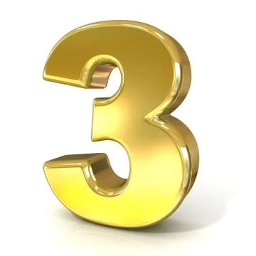 Numerical digits collection, 3 - THREE. 3D golden sign Stock Illustration