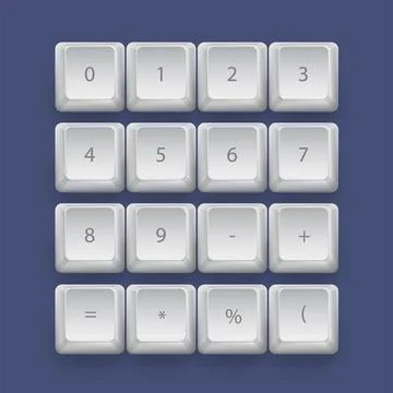 Numerical numbers on 3d keyboard buttons with shadow 库存插图