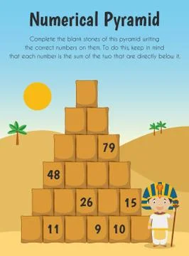 Numerical pyramid Educational Sheet. Primary module for Numerical Ability. 5- Stock Illustration