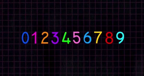 Numerical ten color digits animation on dark grid Stock Footage 334148691