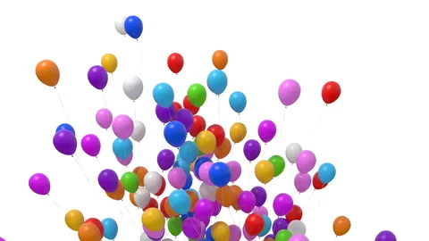 Numerous Balloons Fly Up on a White Background Stock Footage 141524109