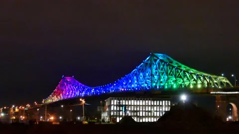 Numerous color on bridge at night Stock Footage 139664271