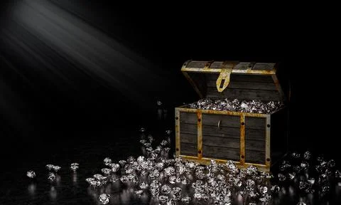 Numerous diamonds dashed out of the treasure chest. The treasure chest is mad Stock Illustration