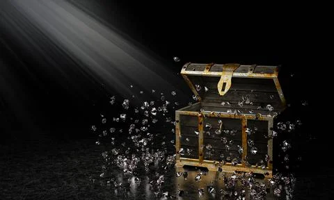 Numerous diamonds dashed out of the treasure chest. The treasure chest is mad Stock Illustration