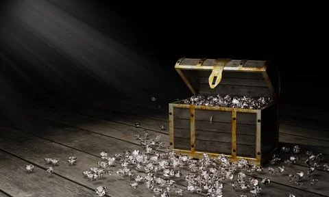 Numerous diamonds dashed out of the treasure chest. The treasure chest is mad Stock Illustration