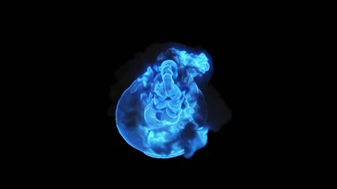 Numerous explosions inside a puff of blue smoke on a black background. Energy Stock Footage 189977317