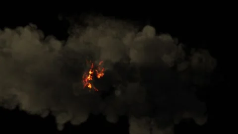 Numerous fiery explosions on a black background give rise to the appearance of Stock Footage 169784110
