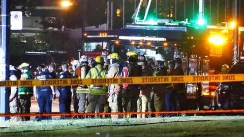 Numerous firefighters at command post Stock Footage 116017428