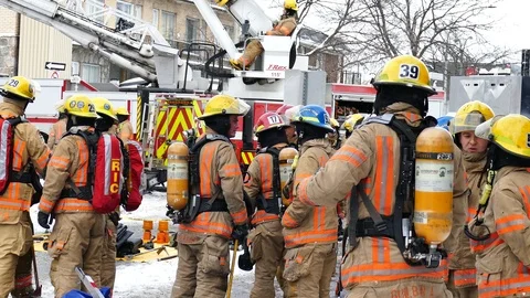 Numerous firefighters Stock Footage 125452115