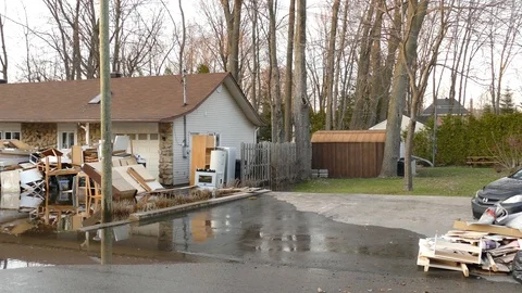 Numerous house flooded with broken stuff at the garbage Video stock 112019957