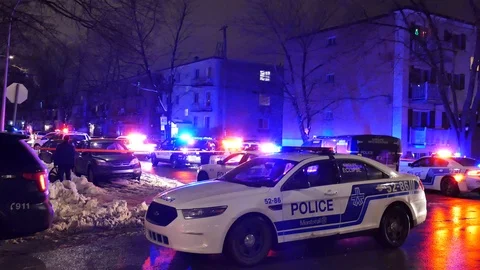 Numerous police cars after shooting in the ghetto Stock Footage 125416849
