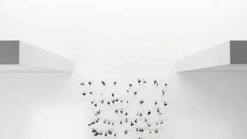 Numerous professionals are entering a white space from a gray opening Stock Footage 297690825