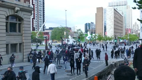Numerous protesters scene during riot Stock Footage 132378355