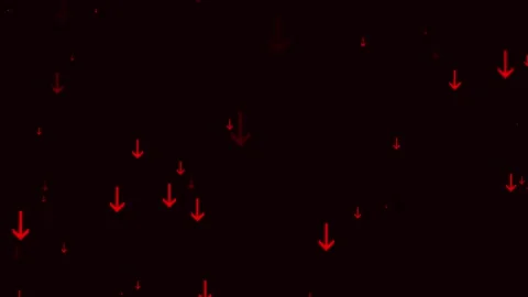 Numerous red arrows falling down on dark background, decline, downward movement Stock-Footage 337026307