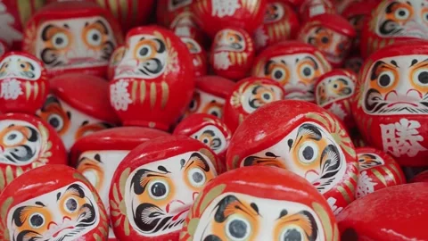 Numerous red Daruma dolls displayed at Katsuoji Temple in Osaka, Japan Stock Footage 344281471