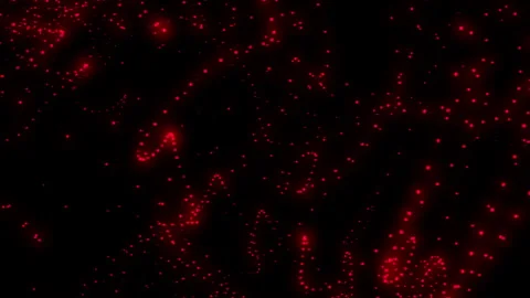Numerous red dots form intricate abstract patterns within a dark 3D space Stockbeeldmateriaal 280139382