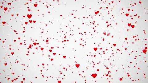 Numerous red hearts of different sizes floating against a clean white background Video stock 336859563