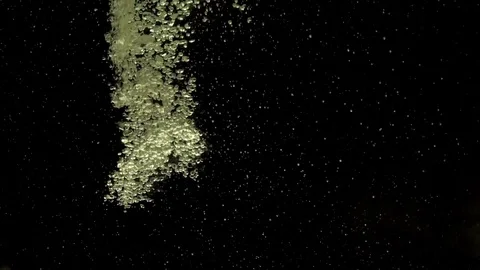 Numerous small air bubbles penetrate under crystal clear water Stock Footage 113409989