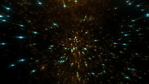 Numerous tiny golden and bright blue lights streak across a dark void Stock Illustration