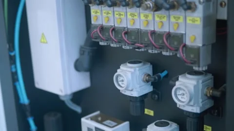 Numerous tubes, wires and devices inside industrial equipment Stock Footage 340623360