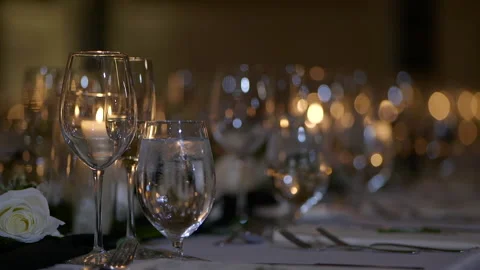 Numerous wine glasses standing in a row Stock Footage 170381856