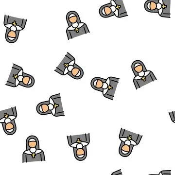 Nun christianity vector seamless pattern Stock Illustration