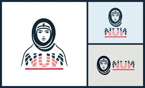 The nun face silhouette logo set template design Stock Illustration
