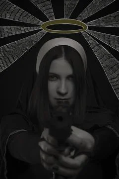 Nun with gun Stock Photos