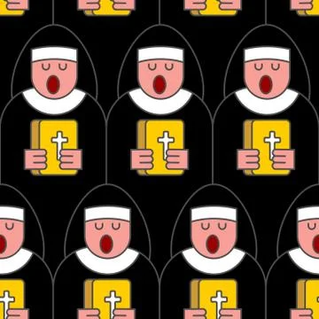 Nun seamless pattern. Catholic Religious woman linear style. Monastic Choir Stock Illustration