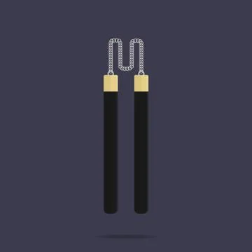 Nunchaku icon. Ninja weapon. Samurai equipment. Cartoon style. Vector. Stock Illustration