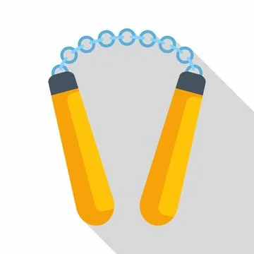 Nunchaku weapon flat design icon on gray background Stock Illustration
